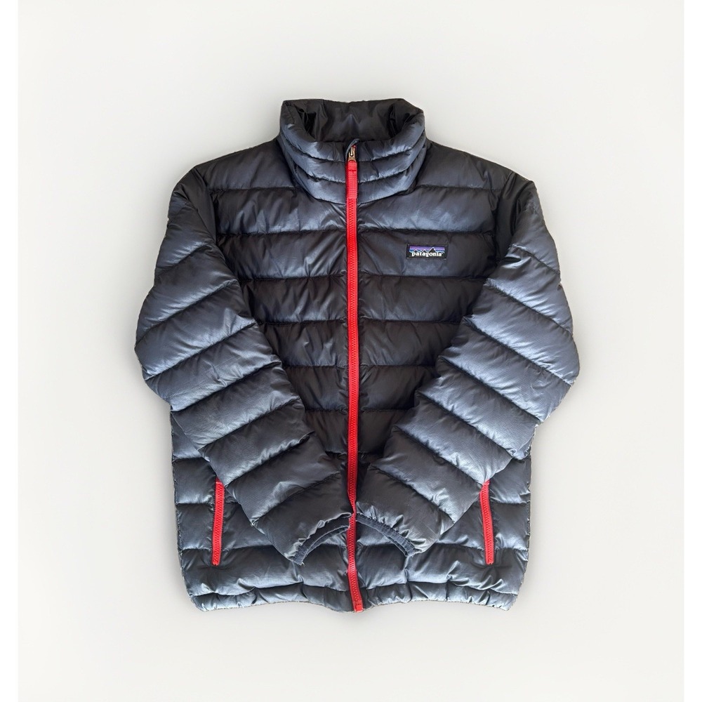 Patagonia Down Sweater Jacket Kids Size 7 - 8 Navy Blue Red Outdoor Nature Gorp